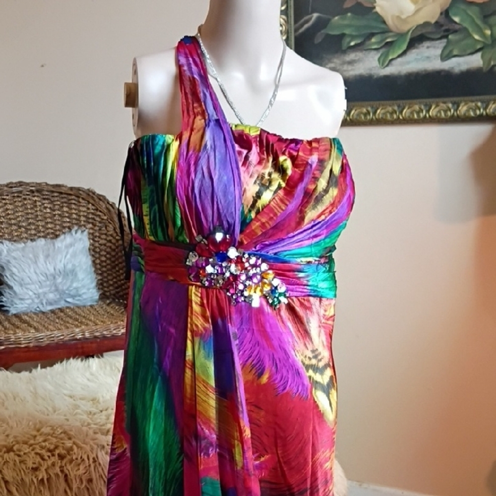Asymmetrical Ruched Pink and Purple Cocktail Dress